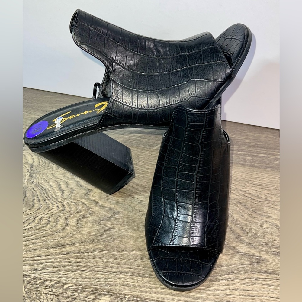 Seven7 Black Crocodile Pattern Mules